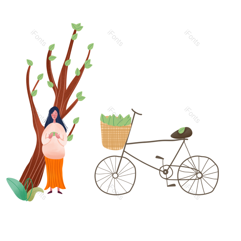 叶子图片,插画元素,人物PNG,手绘免抠素材